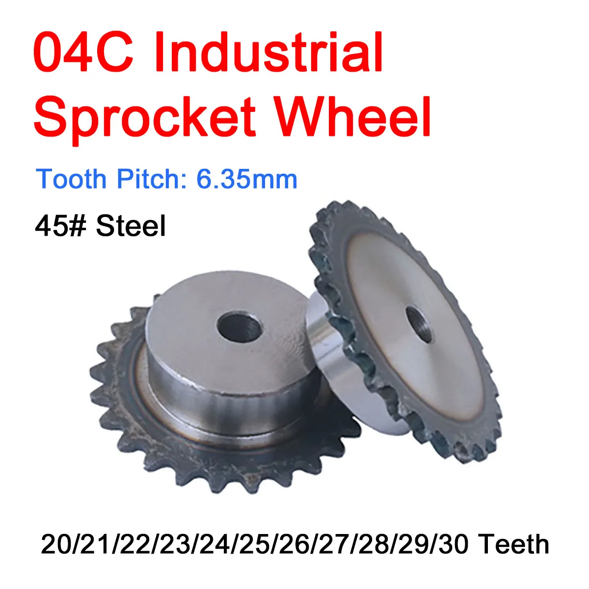 

1Pc 04C Chain Gear 20/21/22/23/24/25/26/27/28/29/30 Teeth 45# Steel Industrial Convex Sprocket Process Hole Tooth Pitch 6.35mm