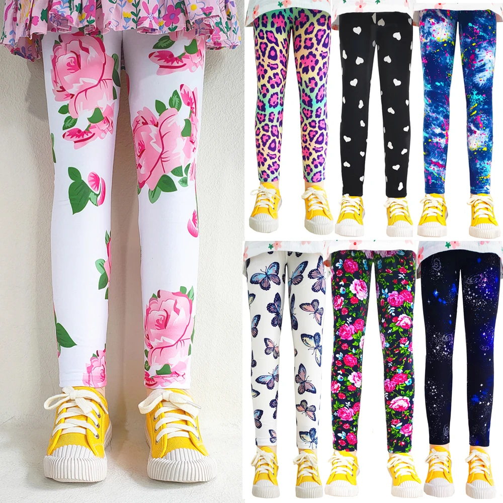 Girls' Leggings Fashion Cartoon Tight Pants Spring and Autumn Baby Girls Slim Fit Flower Leggings Summer Children's Pants