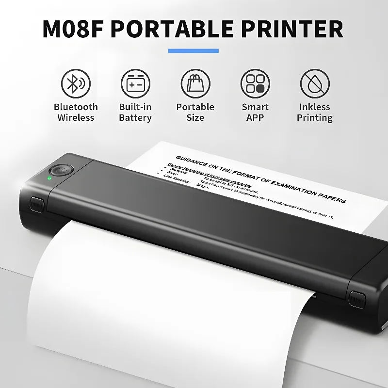 M08F Portable Mini Tattoo Transfer Printer No Ink Wireless Mobile A4 Thermal Printer with Bluetooth Type-C Homework Office