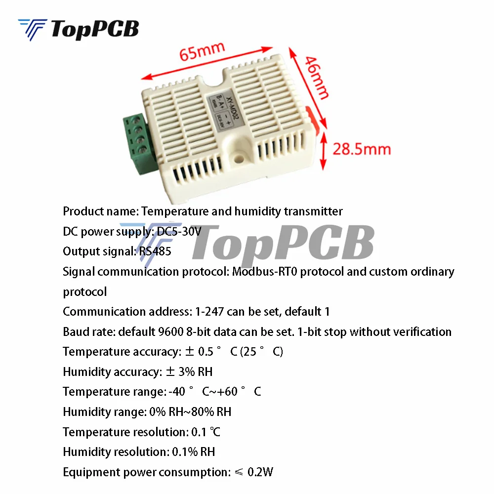 XY-MD02 Temperature and Humidity Transmitter Detection Sensor Module Modbus SHT20 Temperature Sensor RS485 Signal Analog