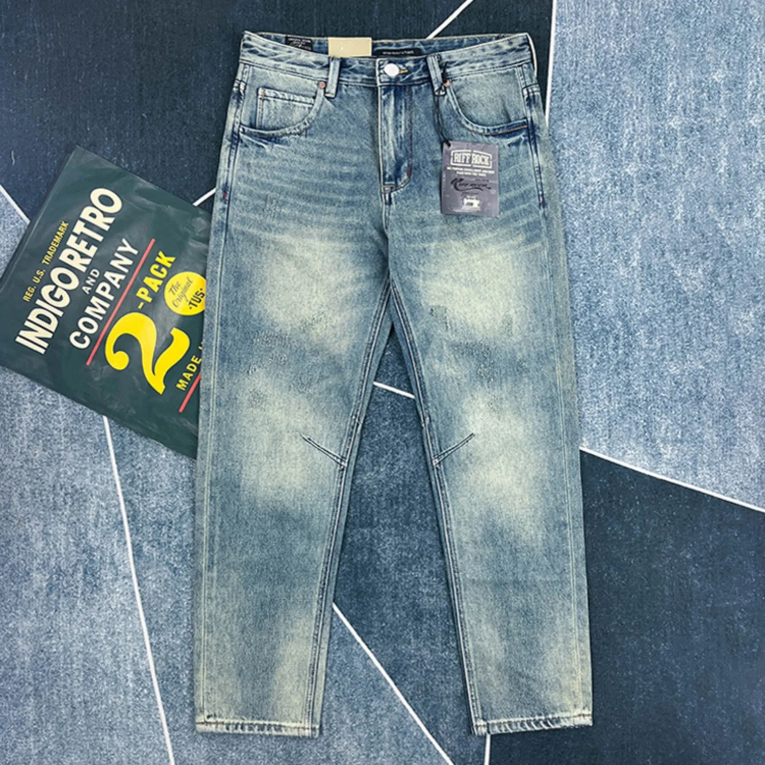 

Heavy cotton high-end retro day casual jeans men spring small straight slim pants American khaki trend brand