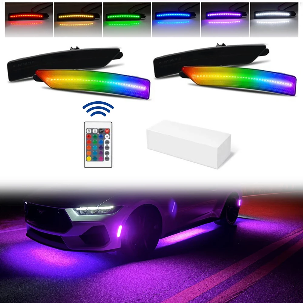 

LED Flashing Side Marker Fender Light for Ford Mustang S650 Gen7 2024- Multi-Color RGB Moving Indicator Turn Signal Lamp