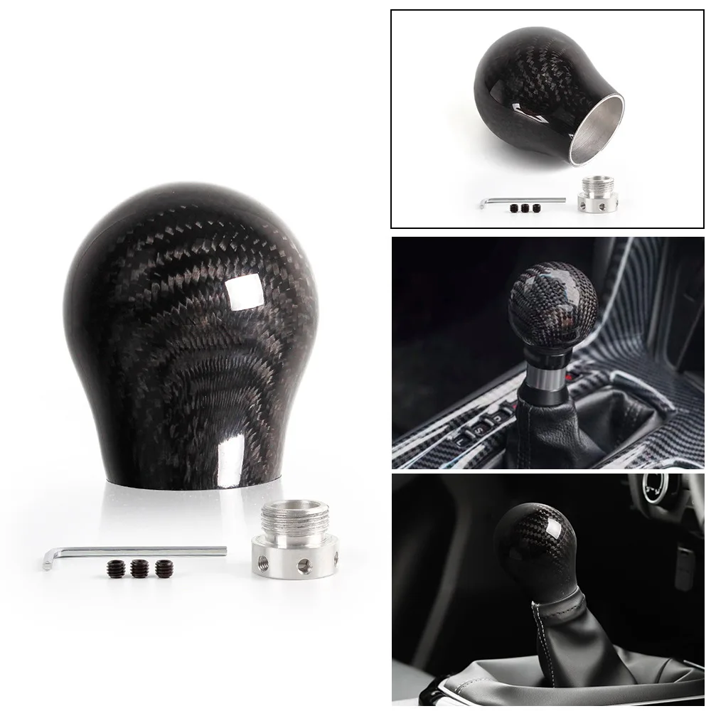 Universal Carbon Fiber Gear Shift Knob Manual Transmission Gear Stick Head Shifter Lever Handle With Limiter Adapter SFN135