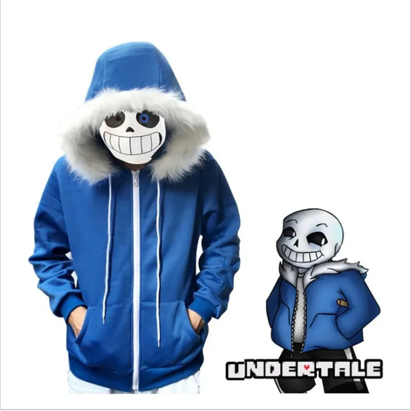 ليلي 123Undertale Sans الهياكل العظمية هوديس قناع العظام كوس معطف أزرق زي الهالوين التأثيري للجنسين سترة لطيفة الرأس
