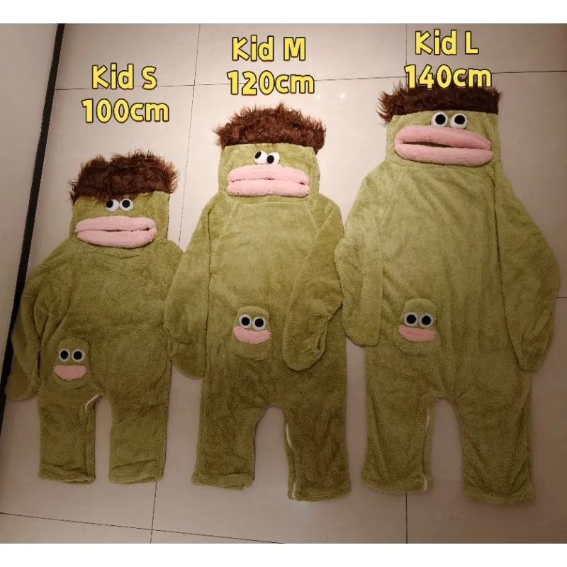 Kids Funny Big Mouth Monster Onesie Pajamas With Hair Winter Warm Family Matching Home Wear Cartoon Halloween Party Jumpsuit