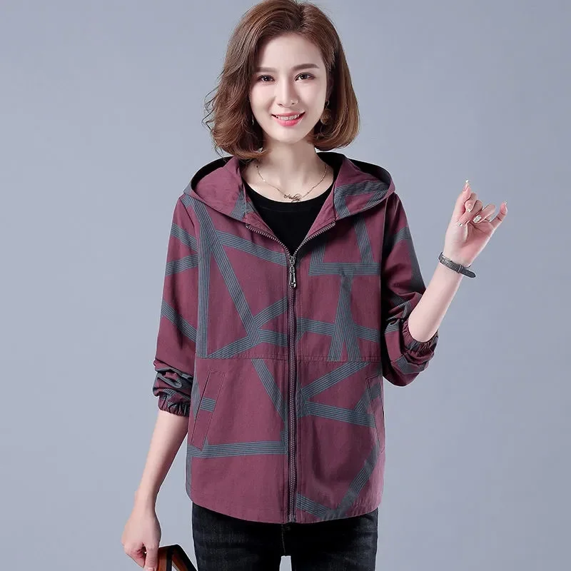 2023 New Spring Autumn Women\'s Jacket Long Sleeve Hooded Trench Coat Female Windbreaker Casual Loose Zipper Outerwear Overcoat