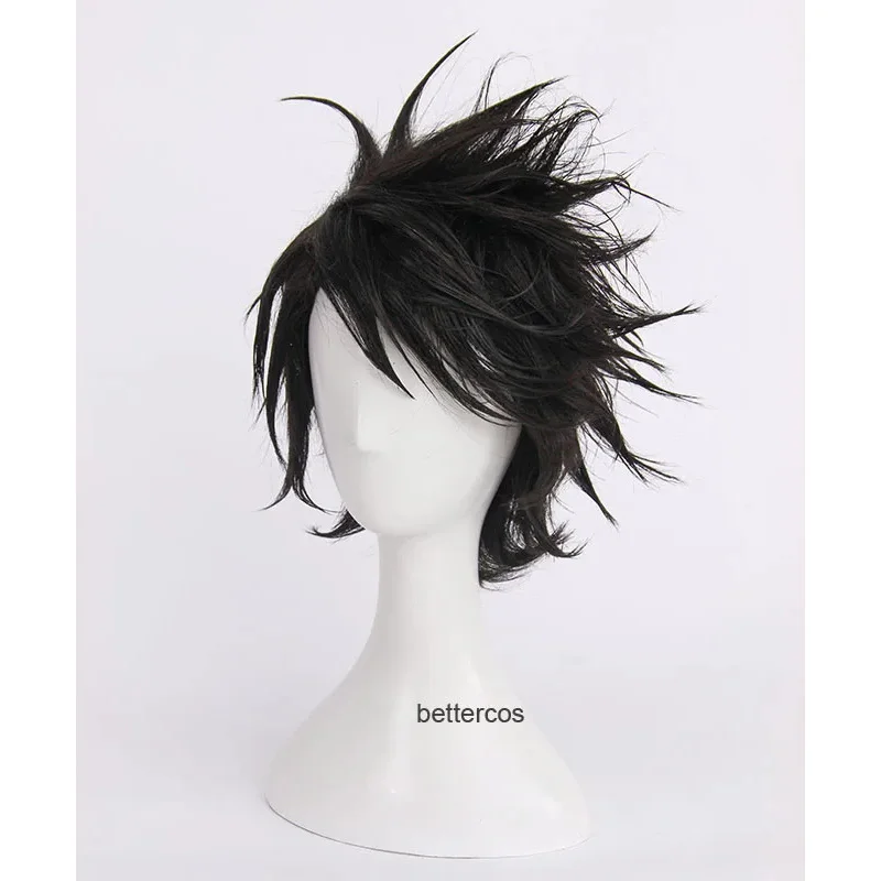 Death Note L L.Lawliet Cosplay Wig Short Black Shaggy Layered Heat Resistant Synthetic Hair Wig   Wig Cap