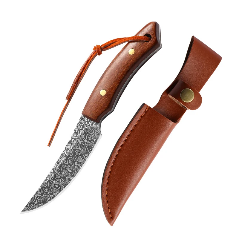 Damascus Pattern High Hardness Sharp Boning Knife BBQ Meat Cutting Knife Portable Outdoor Camping Cutter Tool Fishing Knives