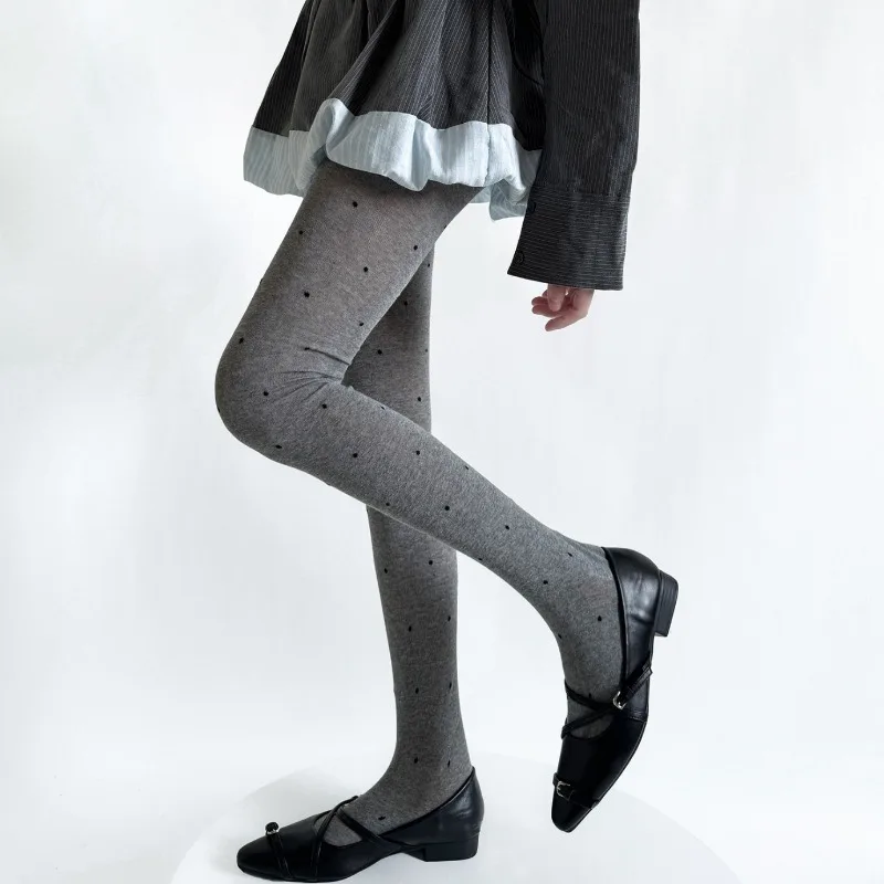 الخريف الشتاء نقطة الجاكار الجوارب للفتيات رمادي القطن مزيج Legwear خمر برميل نقطة نمط الخصر التخسيس اصطف جوارب طويلة