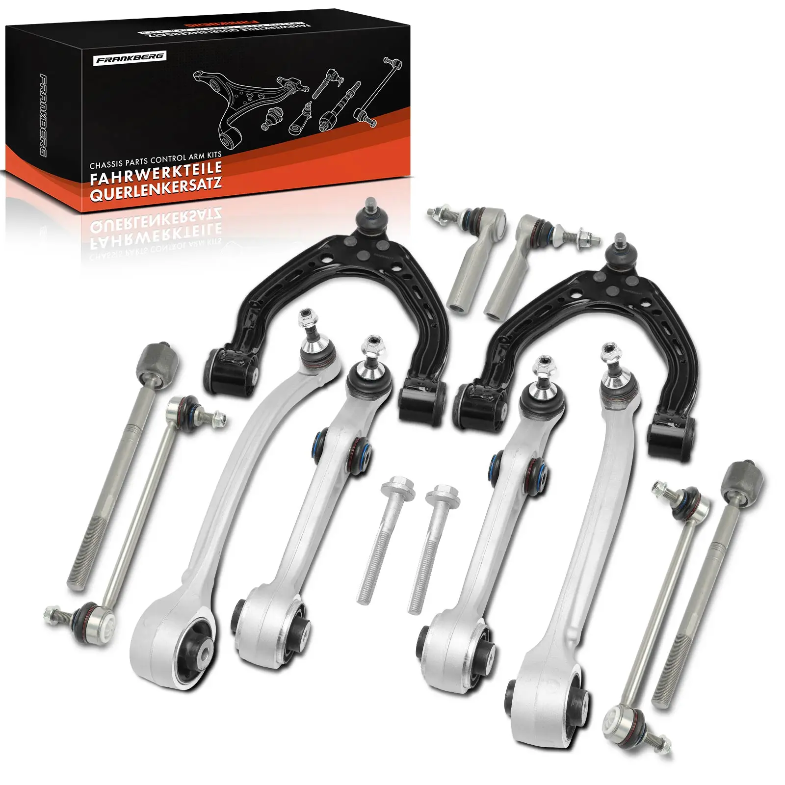 Frankberg 12-delige draagarmset vooras links rechts voor Tesla Model S 5YJS Bj 2014 LR026271 104396600A 104396500A