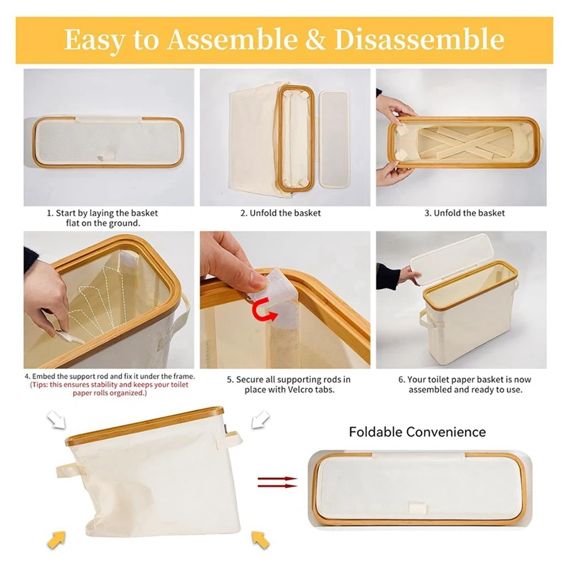 Bamboo Toilet Paper Storage Toilet Paper Stand with Bamboo Lid for Restroom Closet Bathroom Creamy-White-A68X