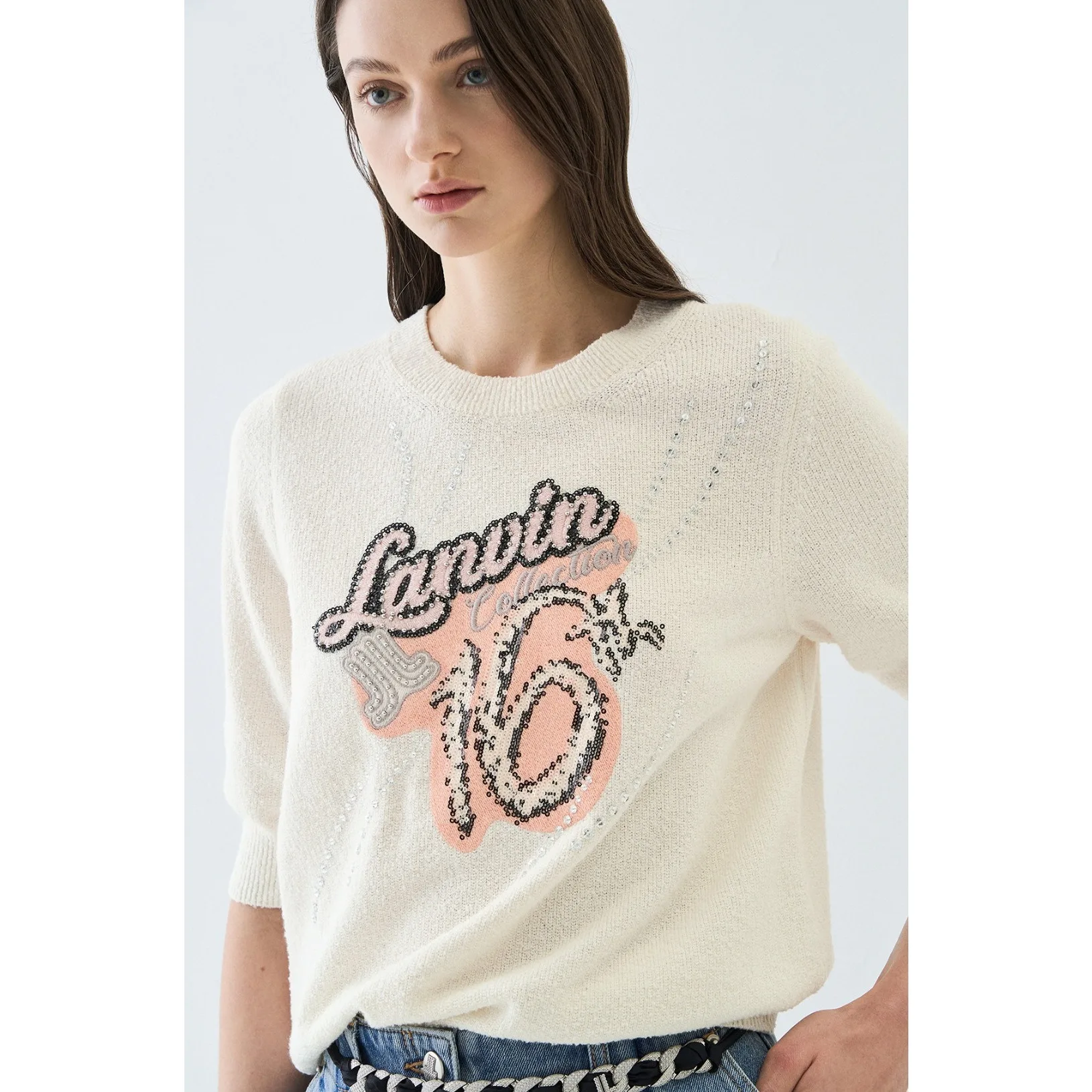 

Hand Embroidered ort Sve Knitwear round Ne Elastic Bandage Blouse Spring 2024 Women's Casual Comfortable Loose Fit