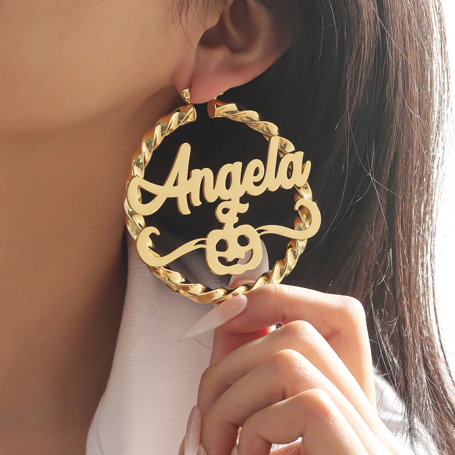 Collar con nombre personalizado para mujer, chapado en oro de 18 quilates, acero inoxidable, colgante de calabaza con letra en cursiva, joyería de regalo