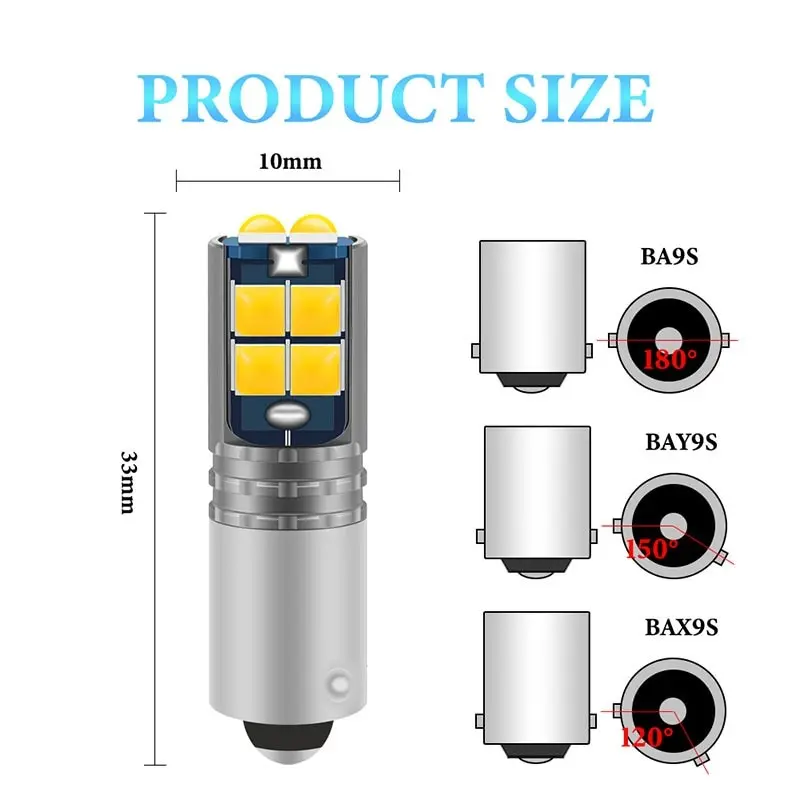 2PCS BA9S LED Blub T4W BAX9S BAY9S H21W H6W H5W Super Bright LED Car Rear Fog Light License Plate Parking Reverse Lamp