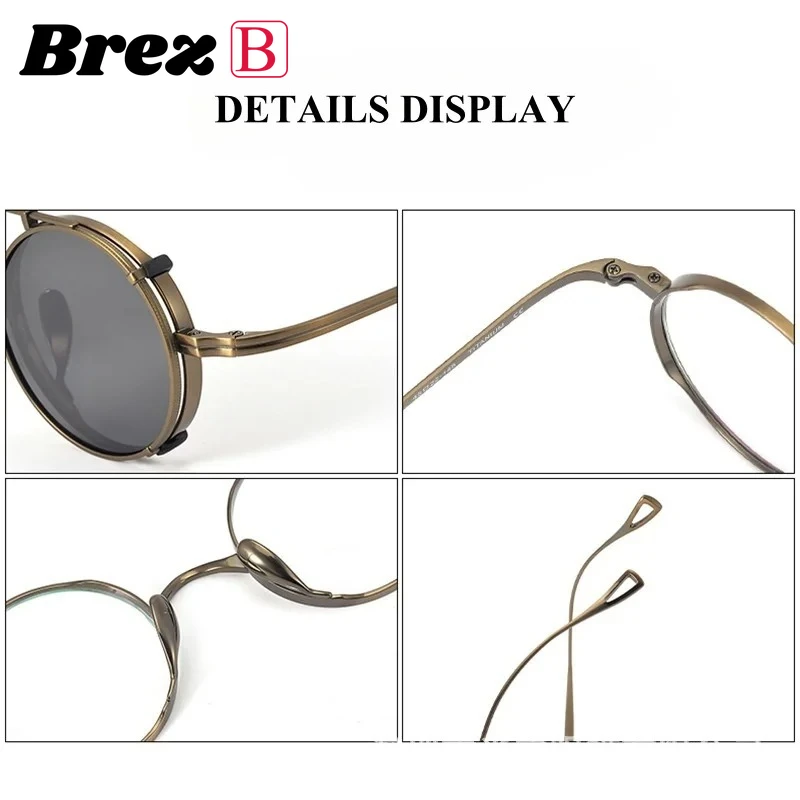 Brez كليب على النظارات الشمسية المغناطيسية نظارات دائرية التيتانيوم النقي الرجال النساء الراقية إطار النظارات البصرية Gafas وصفة طبية عدسة