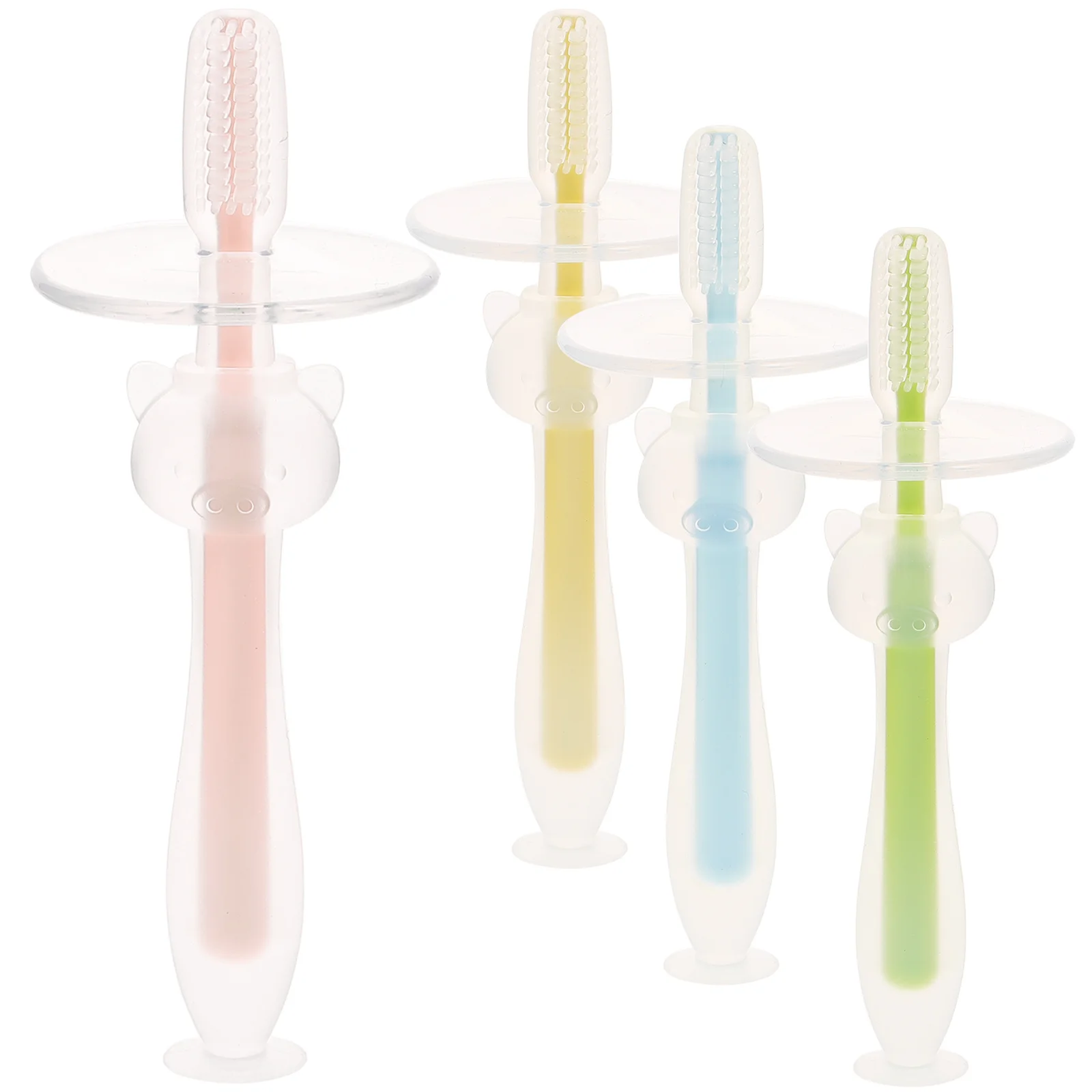 

4Pcs Baby Toothbrush Silicone Infant Training Toothbrush Suction Base Portable Safe Oral Cleaner for Newborn Toddler
