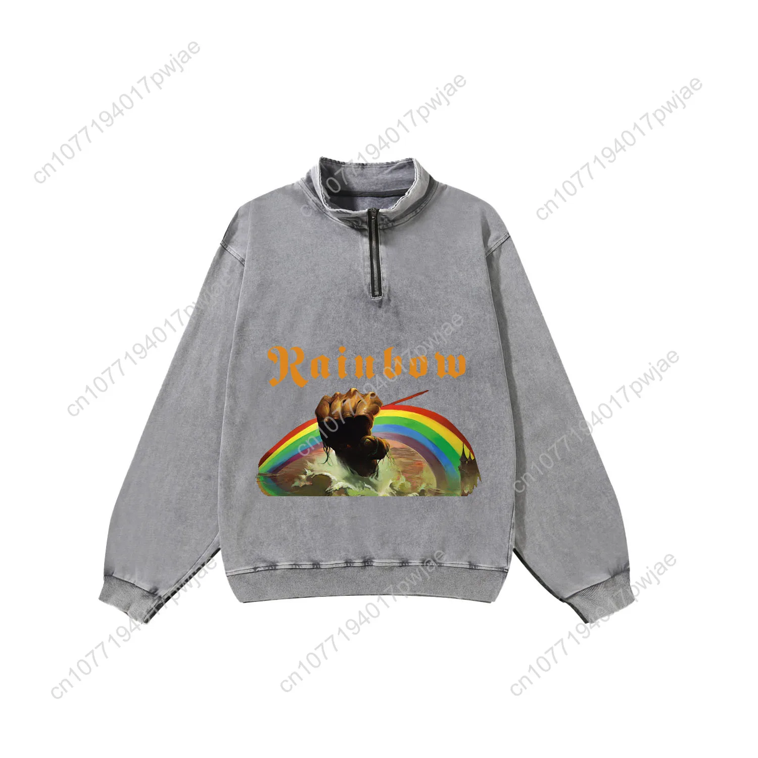 Rainbow Rising Rock Band Custom Retro Sweatshirt Mans Womans Half Zipper Vintage Sweat Shirt Photo Custom Made Tops