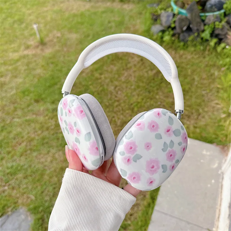 

Pink Flower White Case for AirPods Max Protective Headset Headphone Airpod Max Case Cover