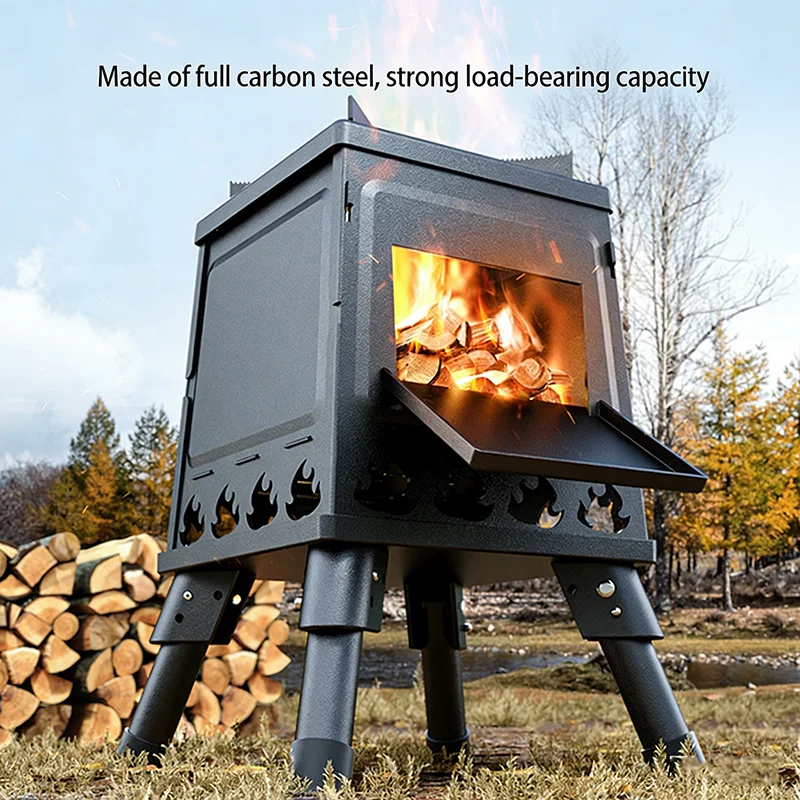 Poêle à bois portable pliable, poêle à bois d'extérieur pour barbecue, camping, pique-nique, randonnée, cuisine