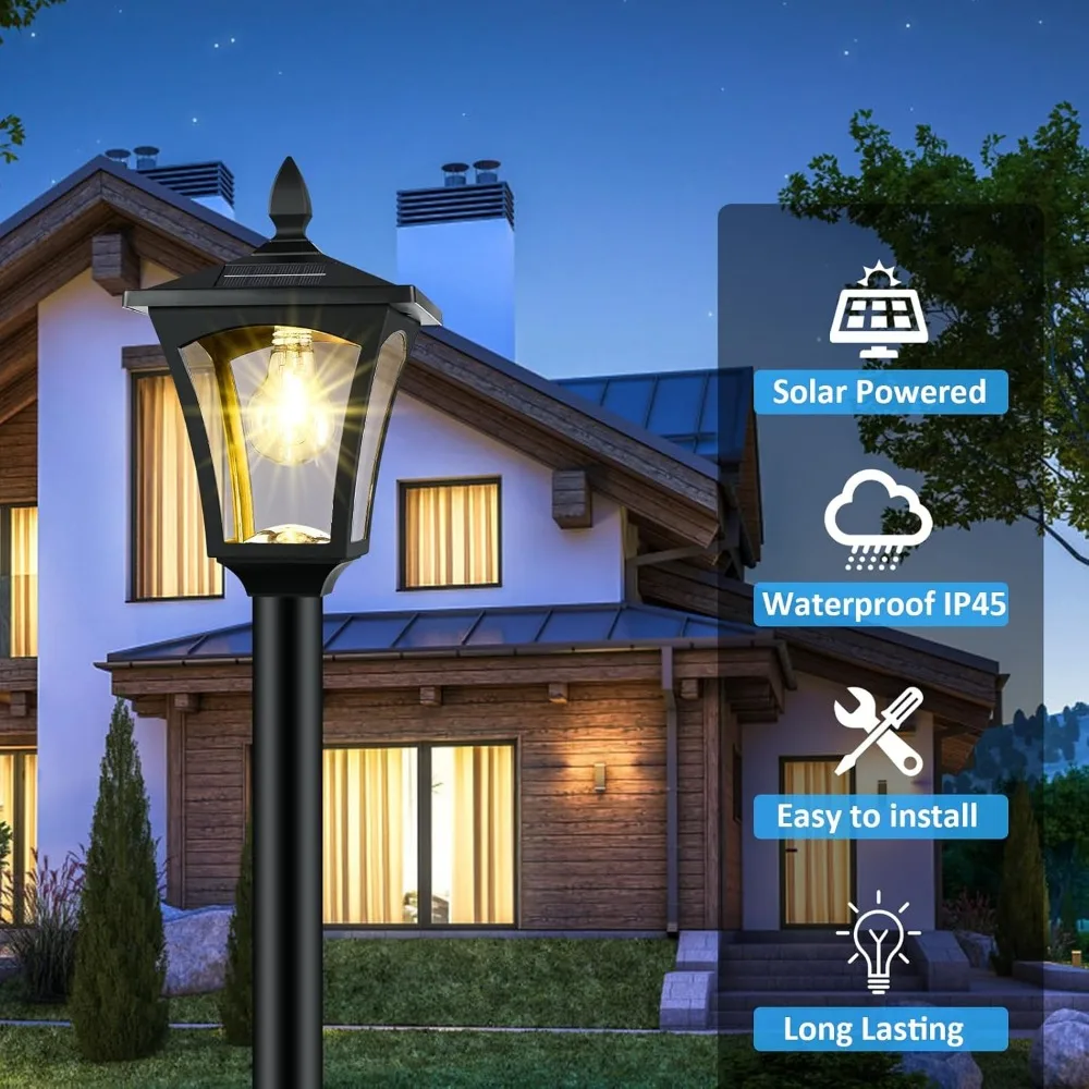 ไฟโพสต์พลังงานแสงอาทิตย์ขนาด 72 นิ้วพร้อมชาวไร่ - ไฟสวนกลางแจ้งกันน้ําสําหรับการตกแต่งทางเดิน ลานบ้าน สนามหญ้า และถนนรถแล่น