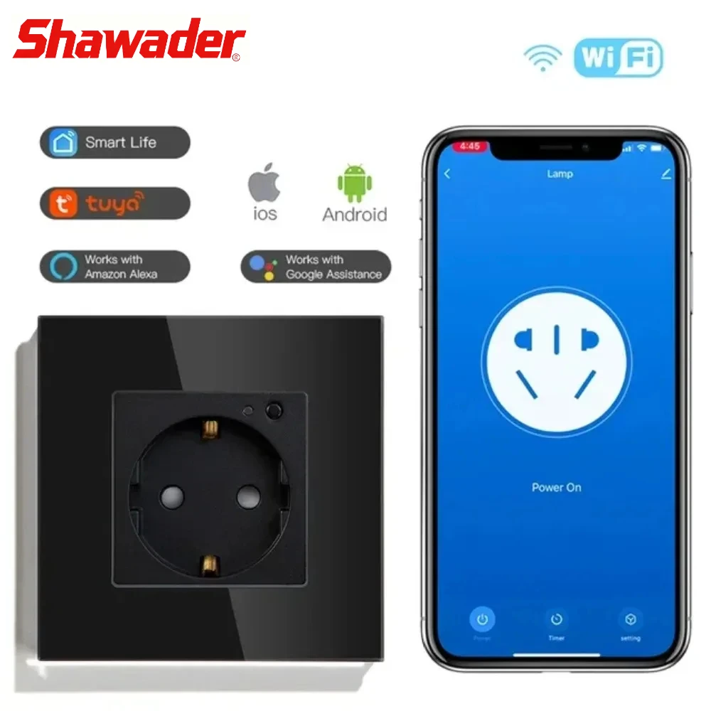 

Shawader Wi-Fi Smart EU Настенная розетка 16A Хрустальное стекло Электрическая вилка Розетка Панель Переключатель Пульт дистанционного управления от Tuya Alexa Google Home