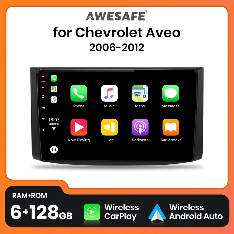 AWESAFE  AI Voice For Chevrolet AVEO T250 2006 - 2012 car radio 2 din android Auto Multimedia GPS Track Carplay 2din DVD 6+128GB