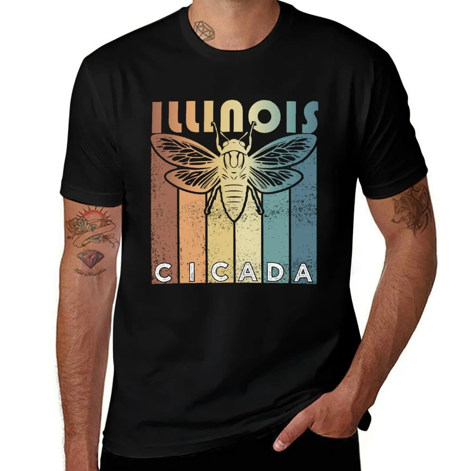 Retro Illinois2024 Cicada Summer Swarm, Vintage Cicada T-Shirt quick drying cute tops cotton t shirt men