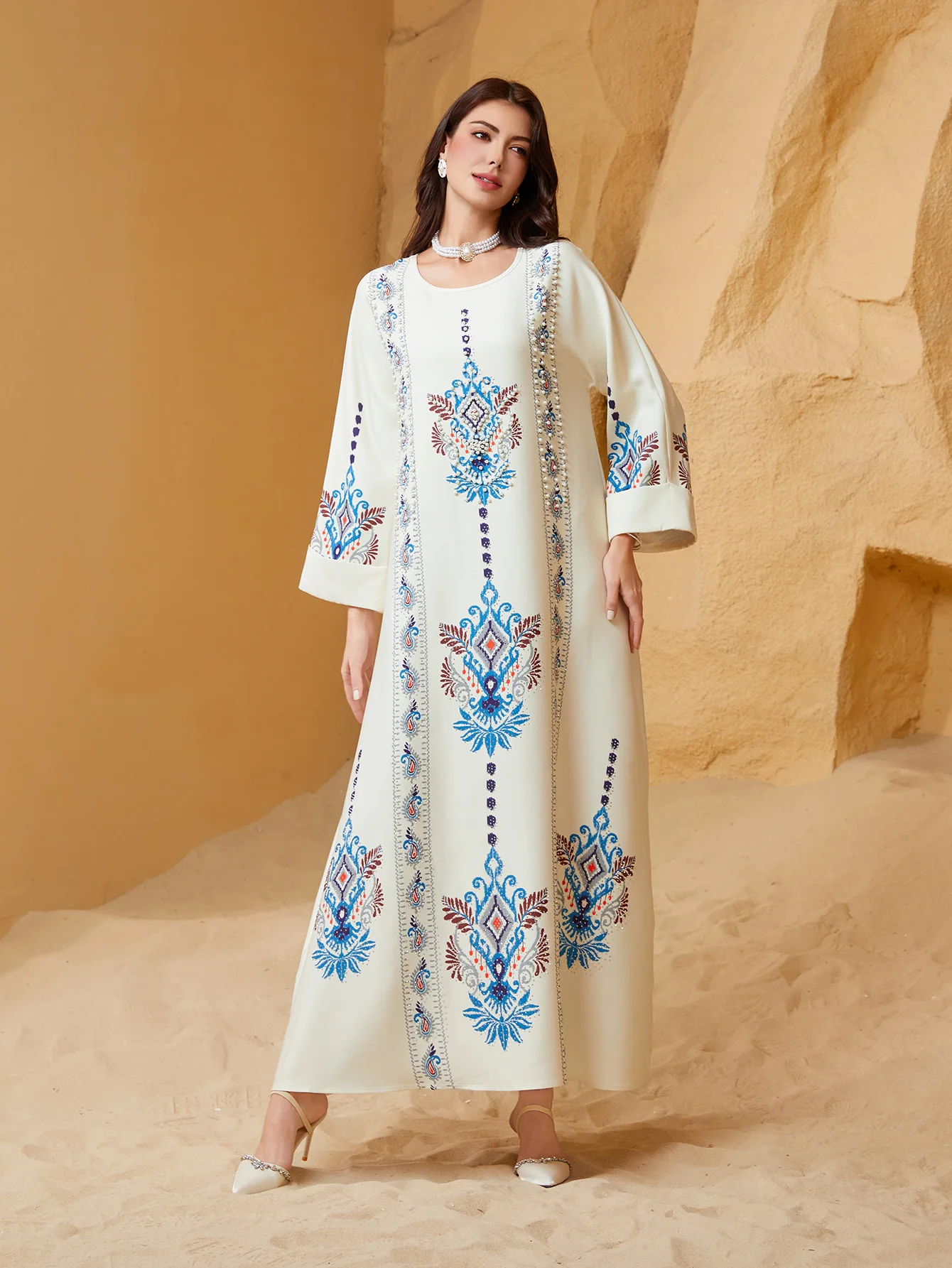 

2025 Middle Eastern Muslim Women's Printed Abaya Dubai Dress Abaya Wholesale