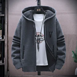 New Fashion Trend in Autumn and Winter Hooded Cardigan Coat Men's Casual Loose Thick Warm High Quality Large Size Sweater 3XL