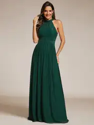 Elegant Evening Dresses Halter Neck Pleated Glittery Formal with Empire Waist Ever Pretty of Dark Green Bridesmaid Dress