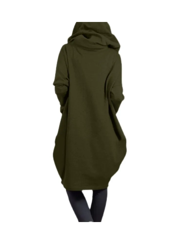 2025 New Mid Length Women's Jacket Hooded Zip Fake Two Piece Design Pocket Sweatshirt Style Outerwear