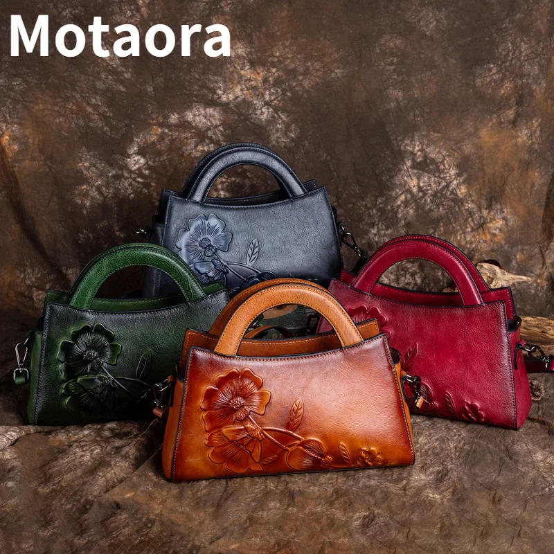 MOTAORA New Genuine Leather Women's Messenger Bag Women High Quality Ladies Designer Handbags Relief Luxury Handmade Hand Bags