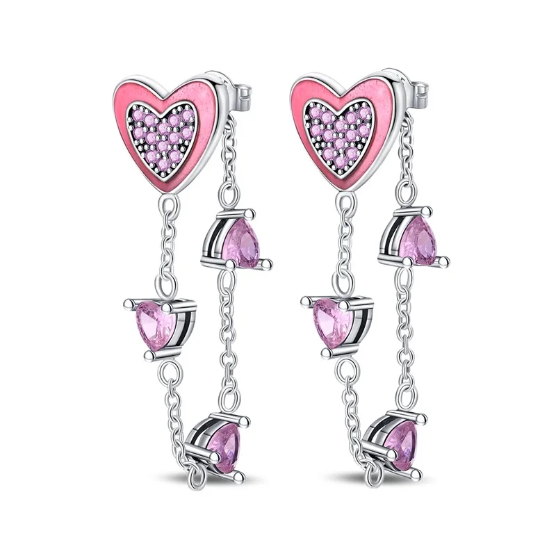 

Women Earrings 925 Sterling Silver Classic Sweet Heart Tassel Stud Earrings For Anniversary Wedding Jewelry Gifts