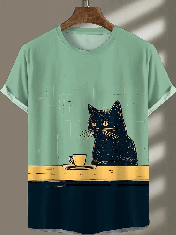 

2026 New Summer Men's Fun Animal Print T-Shirt Stylish Short-Sleeve Top Loose-Fit Crew Neck Shirt Party Summer Casual Men's Wear