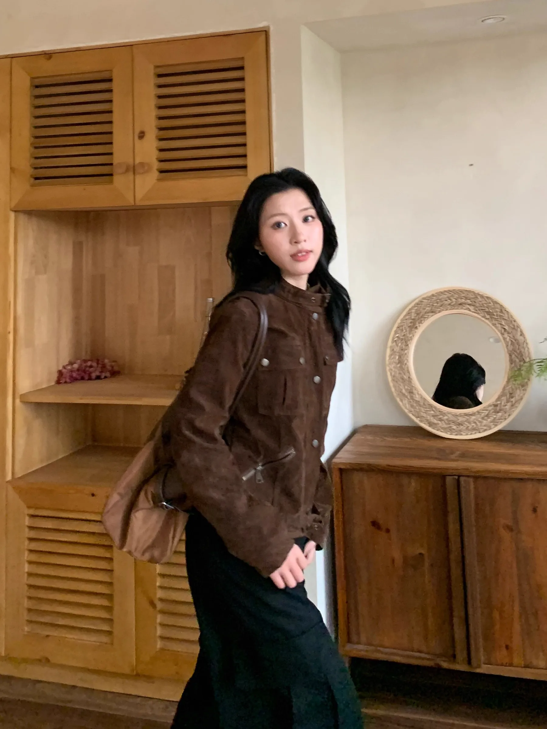 New Korean Style Women's Coats Solid Color Lapel Zipper Patchwork Suede Fabric Casual All-match Simple Male Jackets