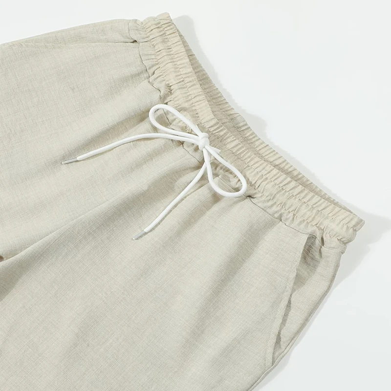Conjunto de camisa Henley y pantalones cortos para hombre, con apariencia de lino y poliéster, cuello alto, con botones, informal, transpirable, para verano y playa, conjunto de 2 piezas.