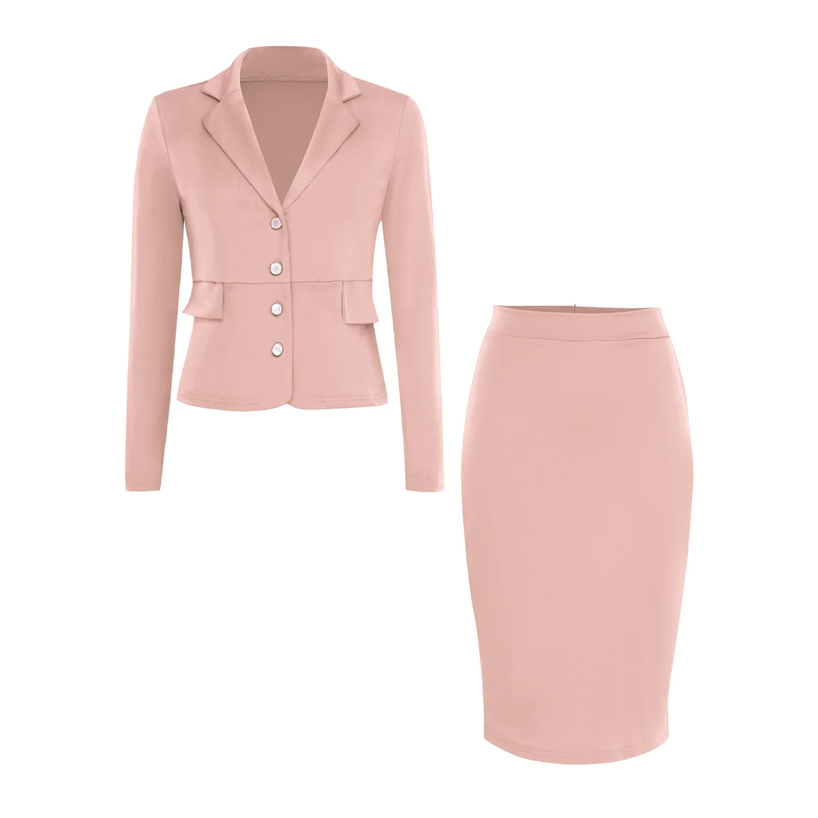 Women's Set Casual Streetwear Elegant Two-piece Suit Long Sleeve Lapel Button Blazer + Pencil Skirt Set Woman Communte Outfits