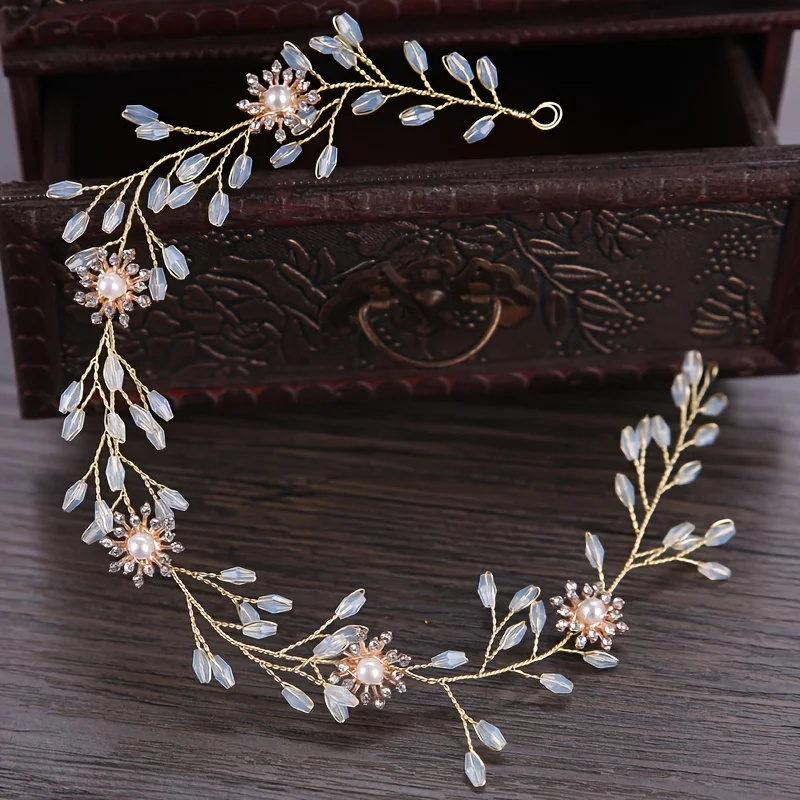 Crystal Pearl Hair Vine Headband Hairband For Women Party Rhinestone Headband Tiara Bridal Wedding Hair Accessories Jewelry Vine