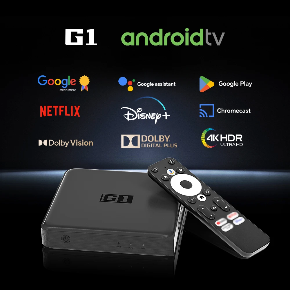 KINAHNK G1 Smart TV Box 4K@60fps for Netflix with Google Certified Android 11 OS Dolby Vision&Digital Plus AV1 WiFi6 Set-Top Box