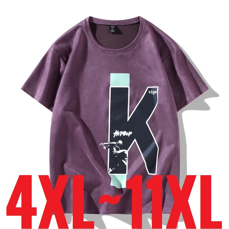 

Suede Soft Men's Summer Tshirt Oversize Crew Neck Short Sleeve T Shirt Male Print Big Size Plus Extra Large 11XL Black Loose Top
