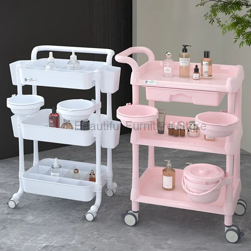 

Storage Aesthetic Hairdressing Trolley Pink Professional Beauty Salon Trolley Utility Carrello Attrezzi Spa Furniture MQ50TC