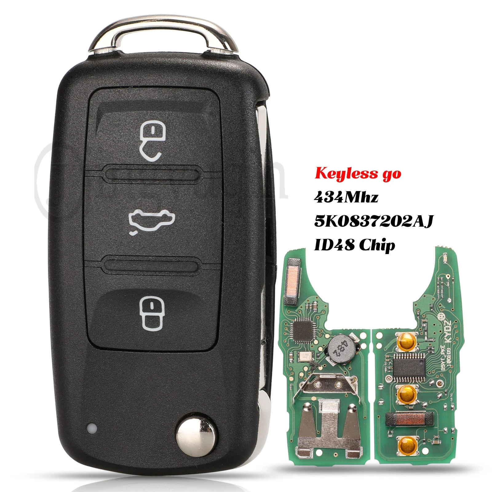 

jingyuqin Remote 434MHz ID48 Chip For VW Volkswagen GOLF PASSAT Tiguan Polo Jetta Beetle Car Keyless go 5K0837202AJ