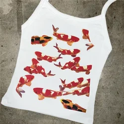 Y2k Tops With Suspenders Fish Print Gothic Clothes Women Y2k 2000s Women's Cropped 90s Vintage Female Clothing Harajuku Emo
