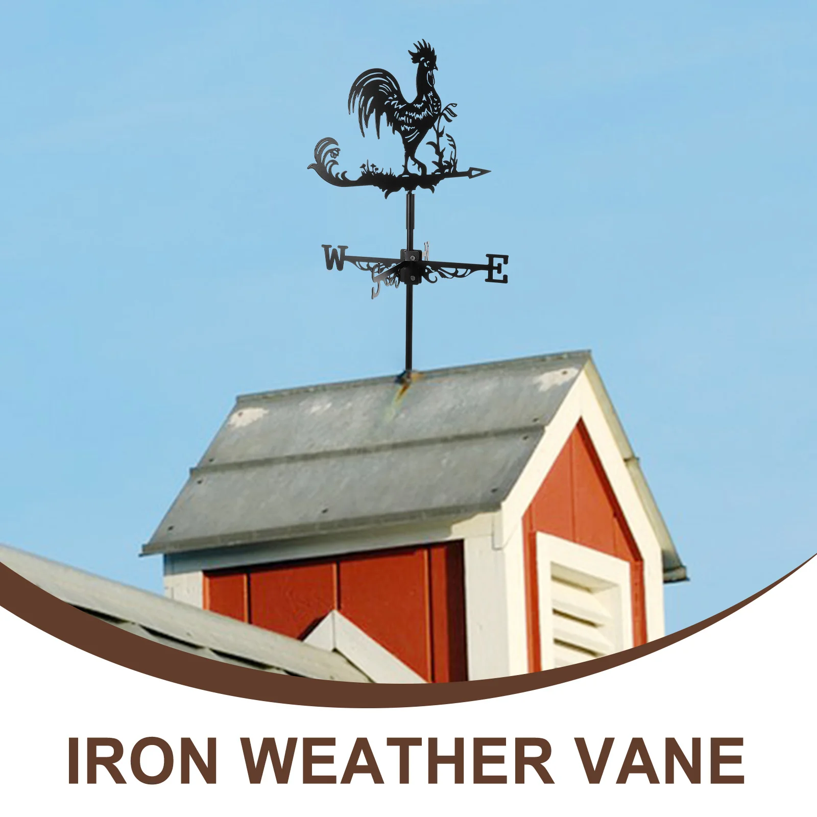 

Iron Rooster Weather Vane Classic Garden Decoration Farmhouse Yard Roof Mount Wind Direction Indicator Metal Outdoor Weather