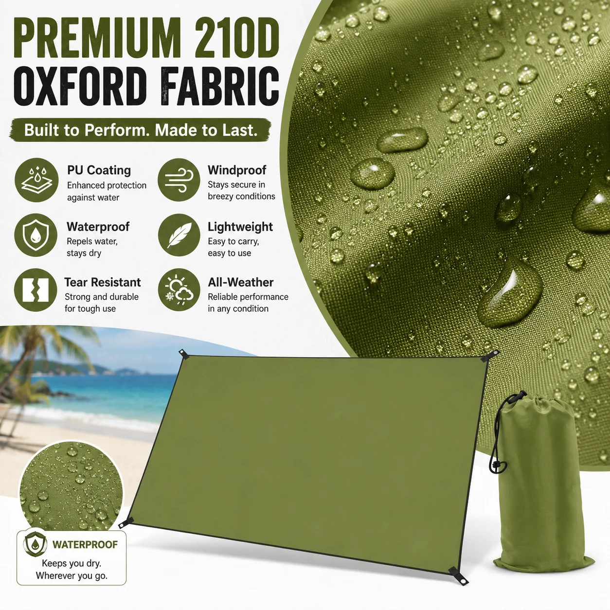 59x83" Outdoor Waterproof Tarp Camping Awning Backpacking Ra