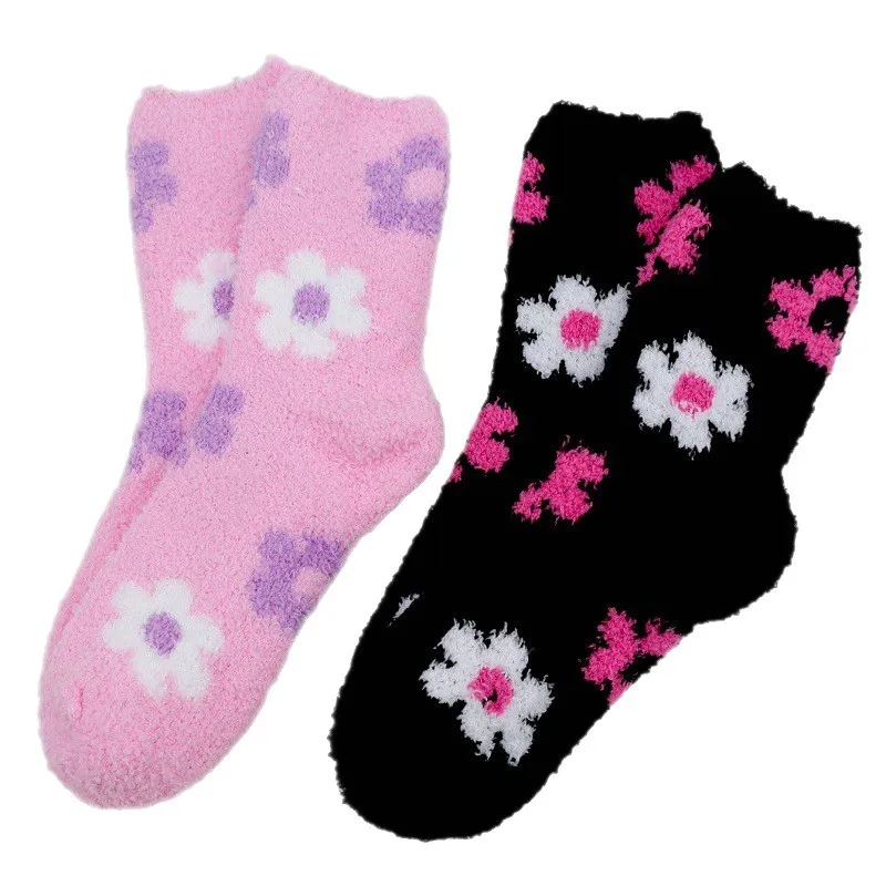 Kawaii لطيف الجوارب الخريف الشتاء سميكة الدافئة لينة أفخم الجوارب النسائية المرجان الصوف الحرارية Homewear الطابق النوم الجوارب #6