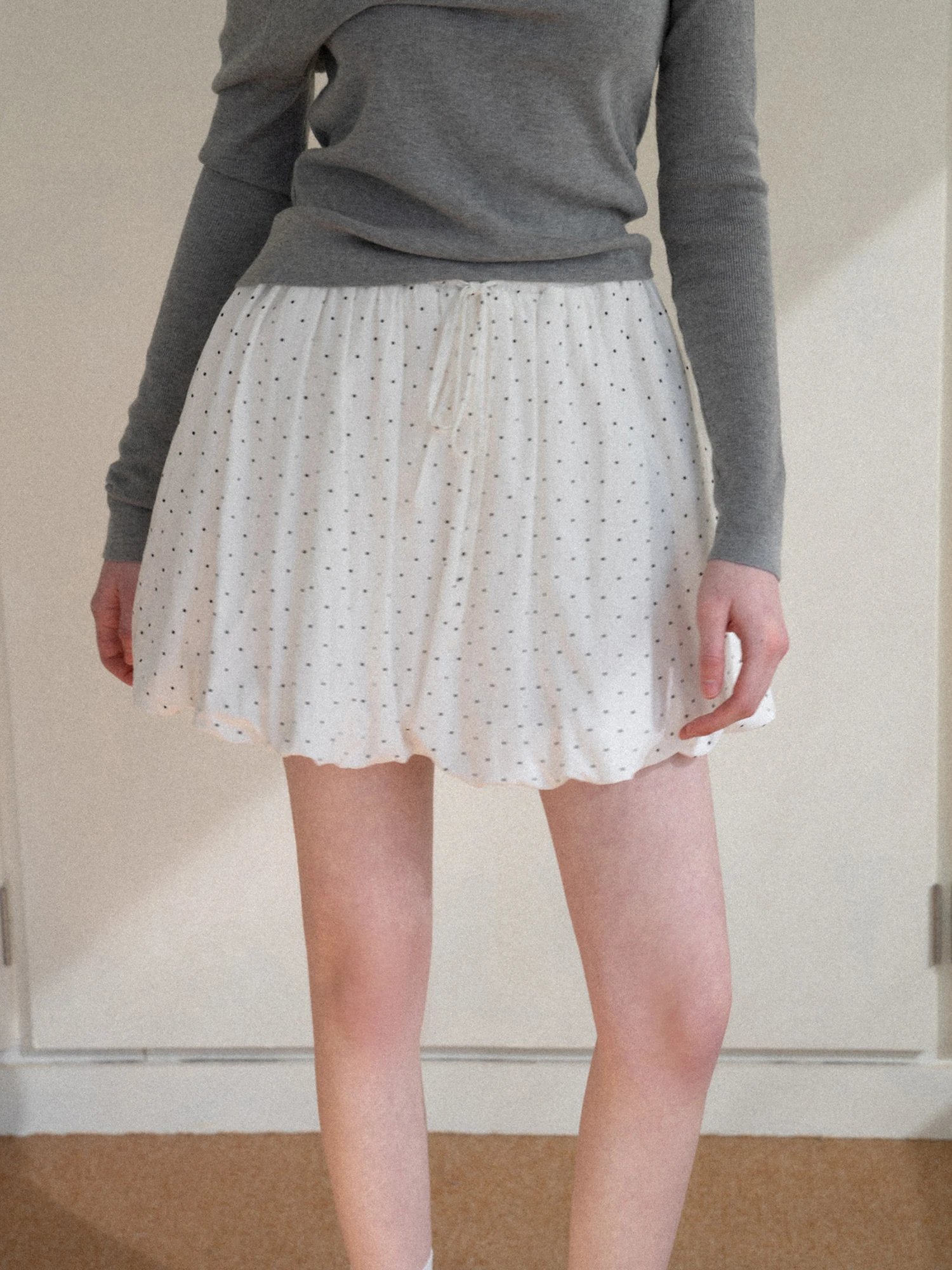 

EGGKA Spring 2026 Women's A-Line Pleated Skirt Elastic Waist Polka Dot Flower Bud Short Skirt Casual Style Polyester Fiber
