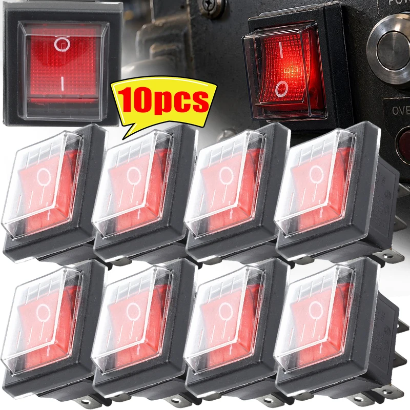 Rocker Switch 4 Pin 2 Position ON/OFF Power Pump Button Switch Waterproof LED Light Power Control Switch for Household Appliance