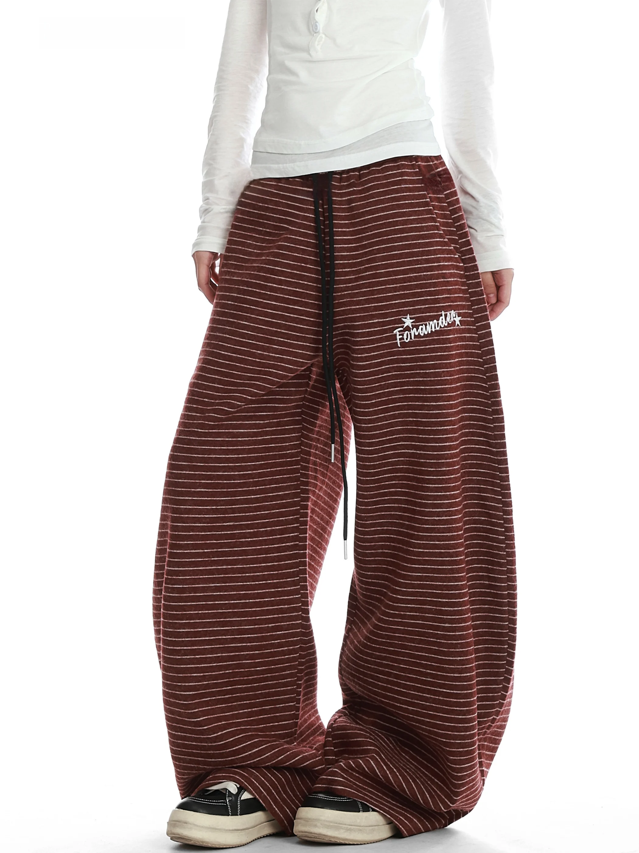 

Vinmuk American Letter Embroidery Striped Casual Sweatpants Women's Autumn Winter New Sle Retro Lazy Match Wide Leg Pants