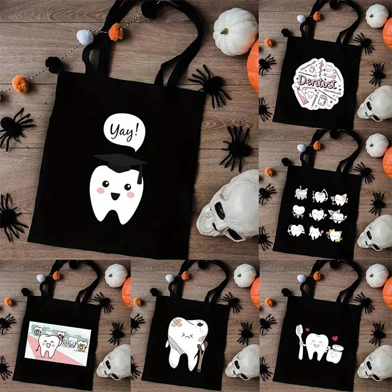 

Dentist Nurse Trendy Ladies Large Capacity Tote Bag layful Teeth & Toothpaste Print Open Top Casual Handbag for Dental Promotion